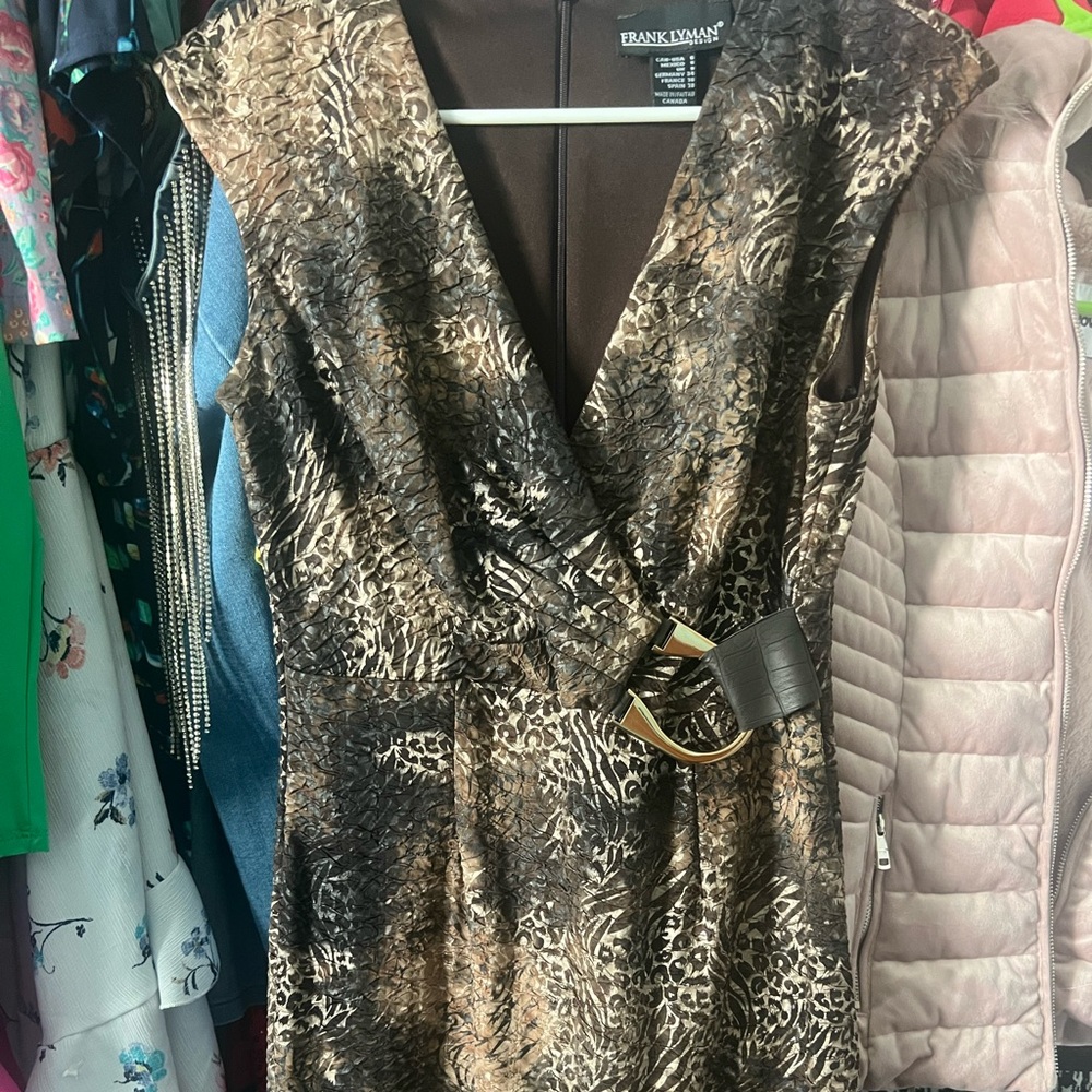 Frank Lyman Design Gold and Black Long Sleeve Sheath Dress